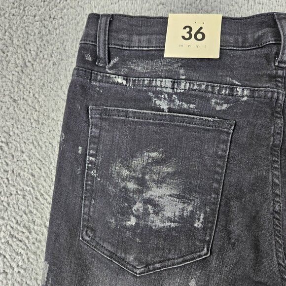 mnml Jeans Men 36 Black X143 Stretch Denim Distressed Slim Fit Pants Punk Skater - Picture 14 of 16